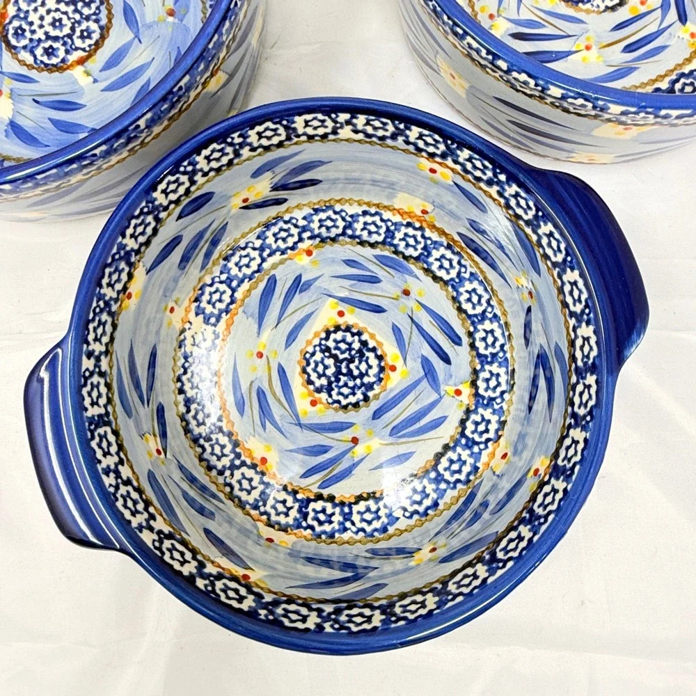 Temp-tations Old World Blue Ceramic Round Nesting  Set 3pc 2/1.5/1.0 qt